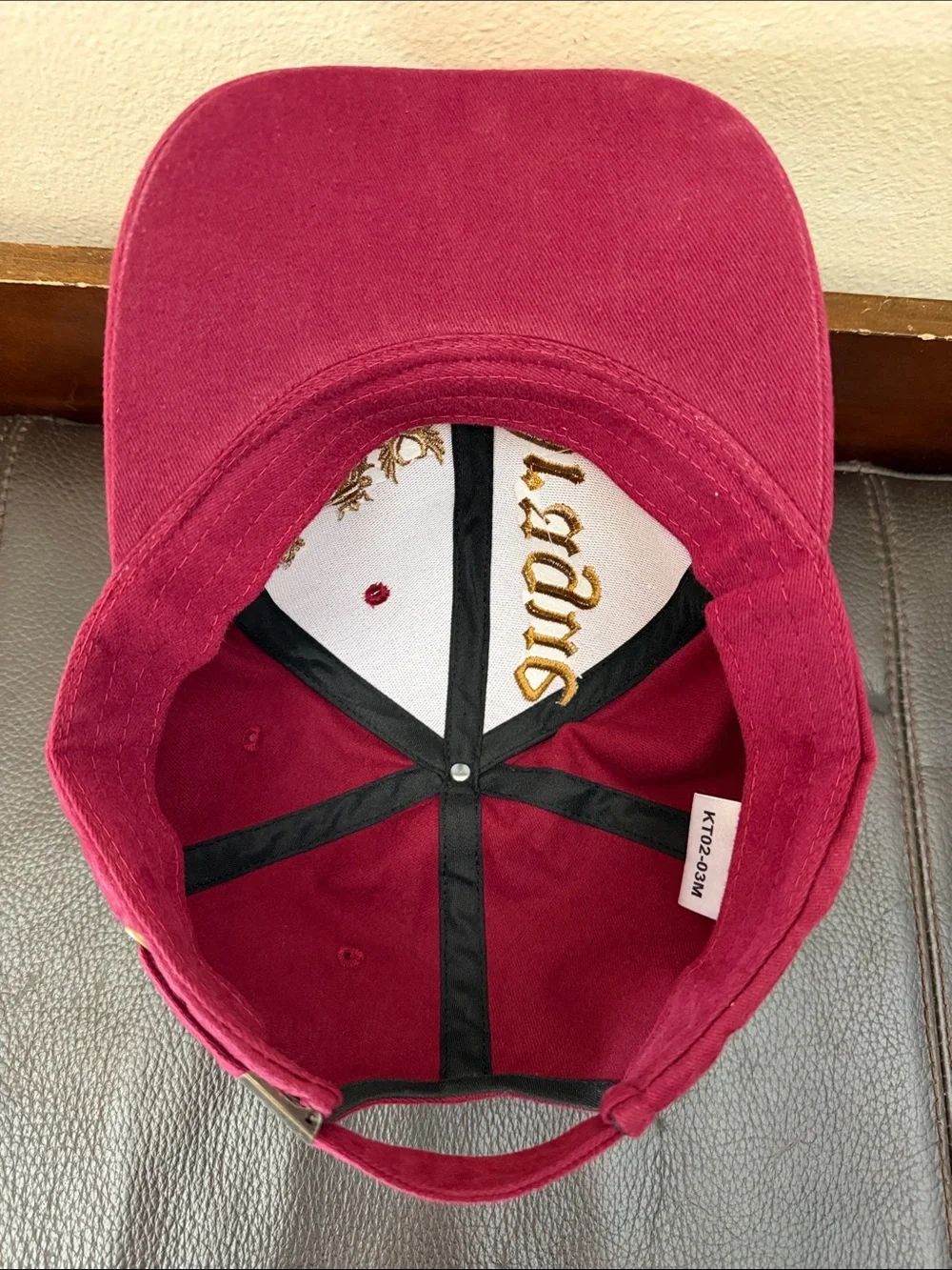 Prague Maroon Red Baseball Cap w/Adjustable Strap & Embroidered Gold Lion Emblem